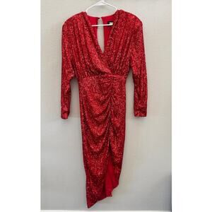 NWOT Alexia Admor Silena Surplice Midi Dress Red Sequin V-Neck Womens Size XS